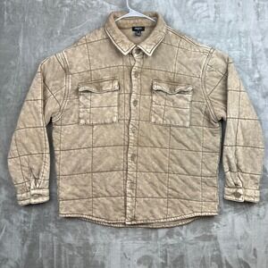 Forever 21 Men Quilted Shirt Jacket Tan Washed Cotton Blend Shacket XL